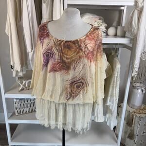 Dressbarn Plus size 22, 24 tan floral, mesh overlay, feminine flowy top #2831